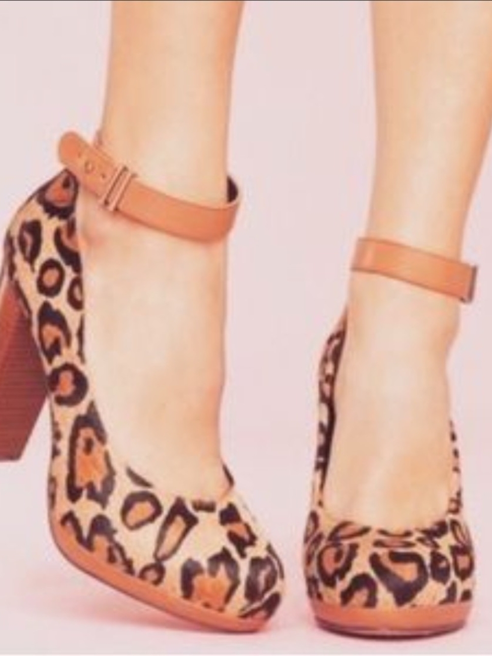 Sam Edelman Leopard Print Ankle-Strap Block Heels - Tan/Black/Orange